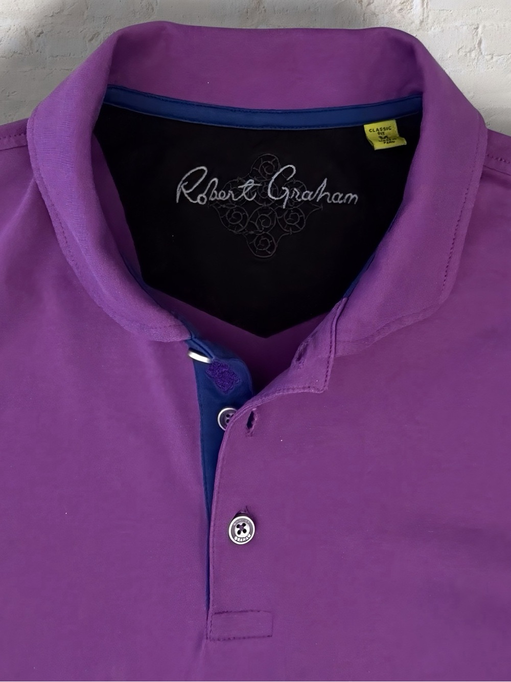 Robert Graham Medium Purple Cotton Polo Classic Fit Blue Contrast Trim